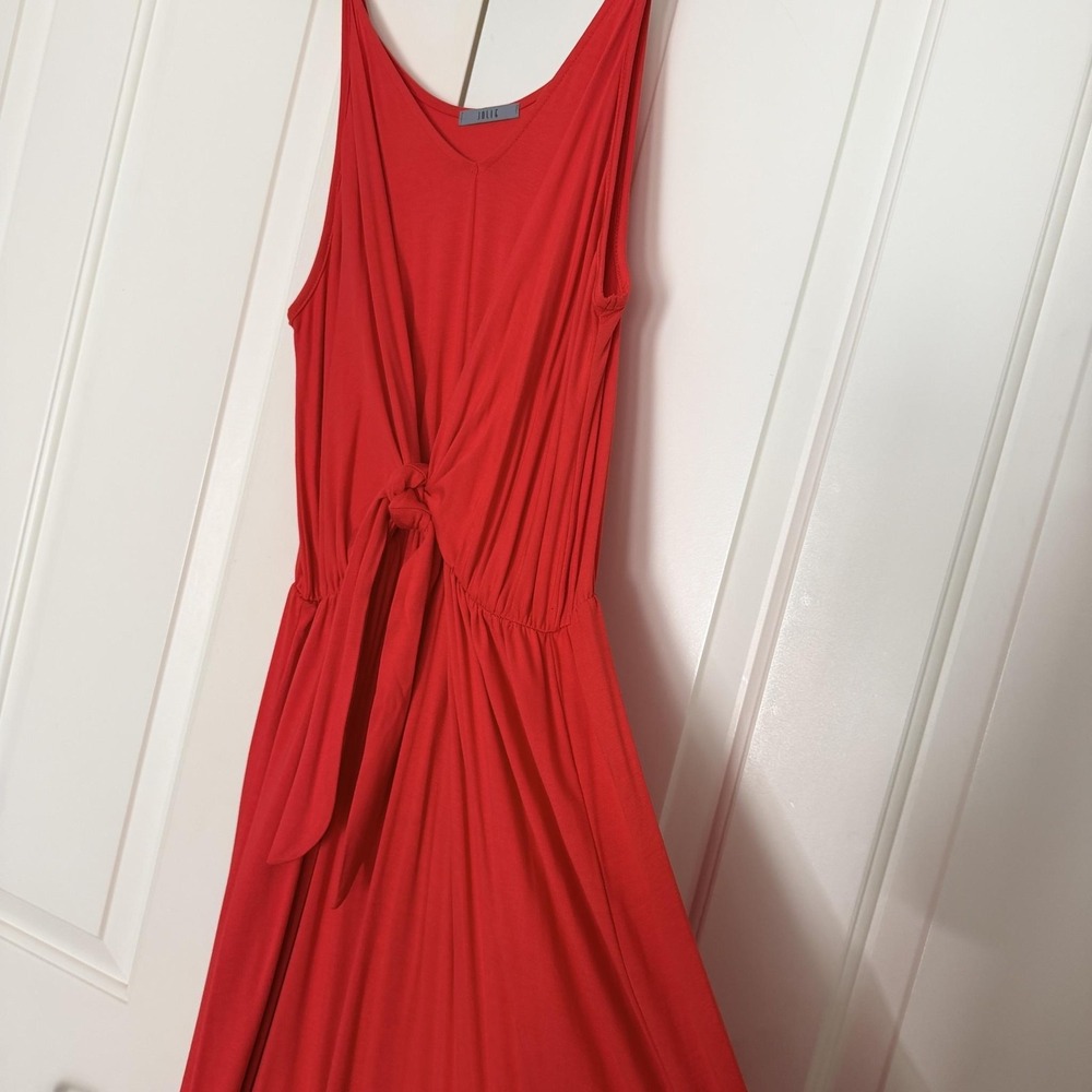 Jolie Dress Womens XL Red Maxi V Neck Tie Front Jersey Stretch Sundress